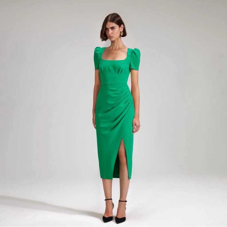Self-Portrait Jade Green Square Neck Crepe Mide Dress Sz Us 6